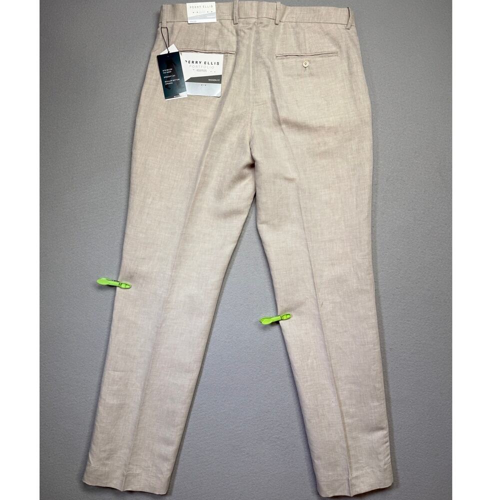 Perry Ellis Men's Modern-Fit Linen/Cotton Dress Pants Off white 34x32 $95 - Picture 5 of 14